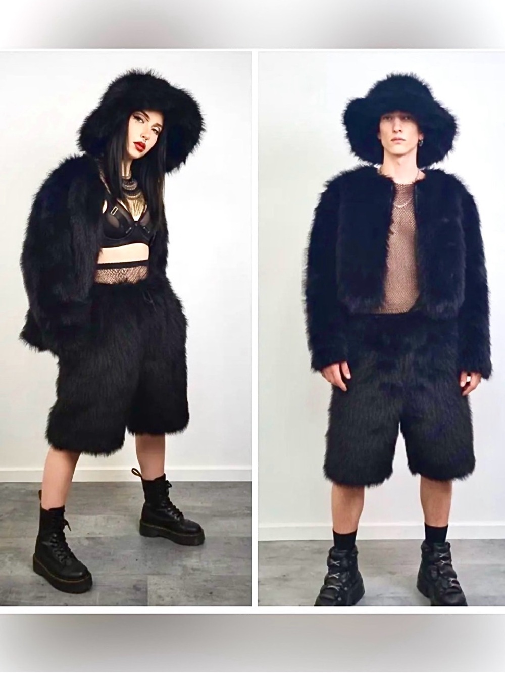 Y-3 Yohji Yamamoto x Adidas Unisex Black Shaggy Faux Fur Yeti Shorts Size L EUC